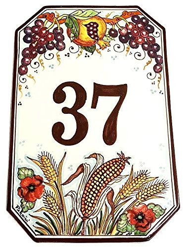 CERAMICHE D'ARTE PARRINI- Künstlerische italienische Keramik Keramik Hausnummer 30x20 individuelle Dekoration Traube und Granatapfel, Fliesen handgemacht in Italien Toscana