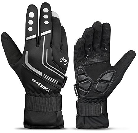 INBIKE Fahrradhandschuhe für Herren, Winter, winddicht, reflektierend, Thermo-Gel-Pads, Touchscreen, Fahrradhandschuhe für kaltes Wetter