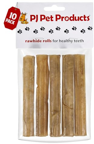 PJ Pet Products Rawhide Pressed Rolls 125 mm, 50 Pack | 15 mm Diameter, Long Lasting Chew, Supports Dental Hygiene, Low Fat Treat, Suitable for Adult Dogs & Puppies