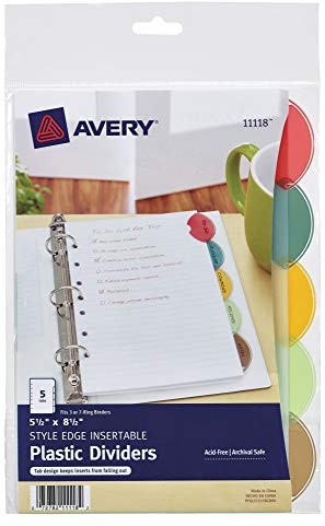 Avery Style Edge Einführbare Kunststoff-Trennwände, 5,5 x 8,5 Zoll, 5-Tab-Set, 1 Set (1118)