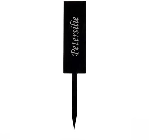 Bütic GmbH Porte-noms pour plantes en verre acrylique tige noire- Ornement pour jardin, Plaque pour fines herbes, étiquettes pour plantes- grand choix de noms et choix de nom spécifique (français non garanti) Petersilie