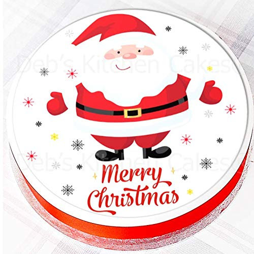 Christmas Cake Topper - Santa Cake Decoration - Edible Wafer Round 7.5 19cm