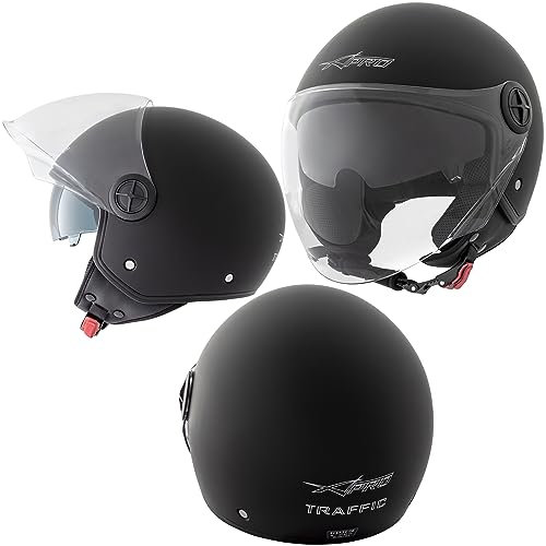 A-pro Casque Moto Scooter Jet Double Visiere pare-soleil ECE 22 Noir Mat XL