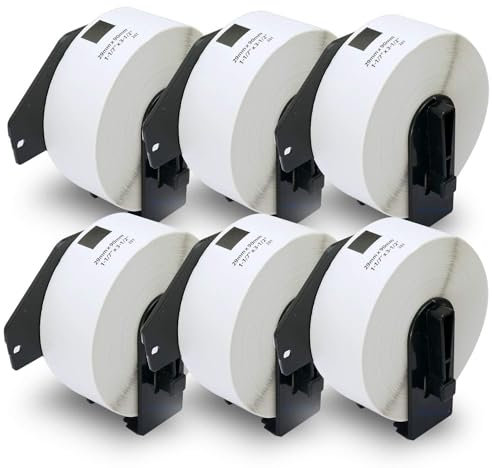 BETCKEY - 6 Rollen DK-11201 Standard-Adressetiketten Kompatibel mit Brother, 29mm x 90mm, 2400 Etiketten für Brother QL Etikettendrucker