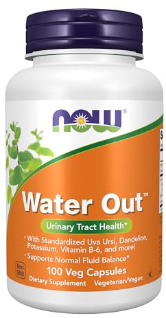 NOW Foods Supplements, Water Out With Standardized Uva Ursi, Dandelion, Potassium and Vitamin B-6, 100 Veg Capsules