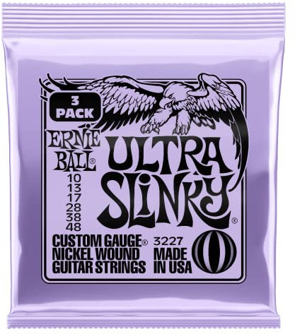 Ernie Ball, Ultra Slinky Nickel Wound, Corde per chitarra elettrica, confezione da 3, diametro 10-48