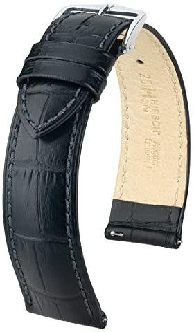 HIRSCH XL Herren Uhrenarmband Alligator Style Modell Duke Größe Uhr 20 mm/Schließe 18 mm, Farbe Schwarz