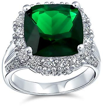 Personalisiere Großer Mode Solitär AAA Zirkonia Pave CZ Kissenförmiger Simulierter Smaragdgrüner Vintage Art Deco Stil 7 Karat Cocktail Statement Ring Für Frauen Versilbert Anpassbar