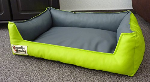 Hundebett Hundesofa Schlafplatz Kunstleder Acceso Farbe und Größe wählbar von XS bis XXL (90 cm X 70 cm, Limone grau)