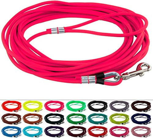 LENNIE Runde BioThane Schleppleine für Hunde ab 25kg, Ø 8mm, 8m lang, mit Handschlaufe, Neon-Pink