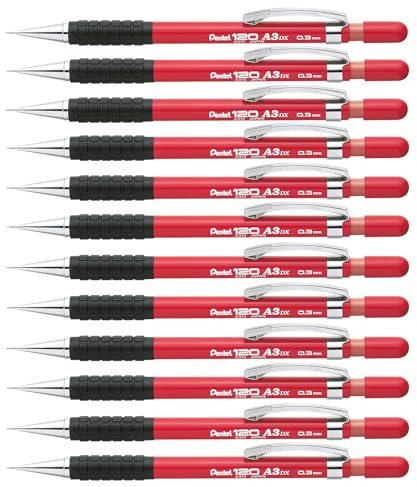Pentel A313-B 0.3 mm Automatic Pencil - Red (Pack of 12 Pencils)