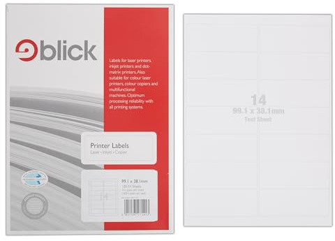 Blick Labels, White, 14 Per Sheet 100 Sheets, Rectangular, 99.1mm x 38.1mm, 1400 Labels, For Home, Office, Family, School
