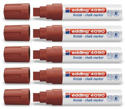 5er Sparpack Fenster/Kreidemarker edding 4090 diverse Faben zur Auswahl (Neon Sortierung) (5er Set, braun)