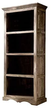 Massivmoebel24.de Regal LEEDS, Bücherregal aus Sheesham massiv grau geölt, Standregal aus Holz mit 4 Fächern