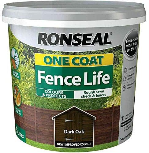 Ronseal 5L One Coat Life - Quick Dry Garden Shed & Fence Paints 5 Litres (Dark Oak)