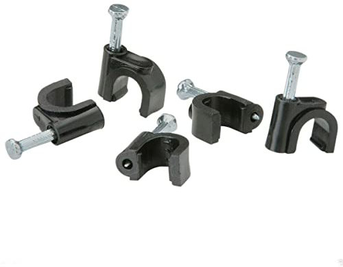 7mm Round Black Cable Clips Extension Lead Holder Discreet Organising Solution with Masonry Nail Pack of 200