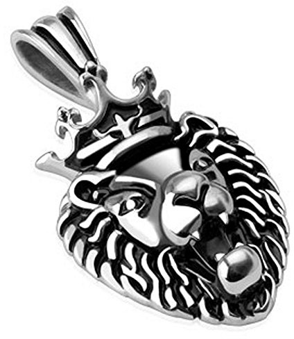 Bungsa Löwen König Halskettenanhänger Edelstahl silber (Kettenanhänger Pendant Anhänger Charm Beads Chirurgenstahl Damen Herren Schmuck)