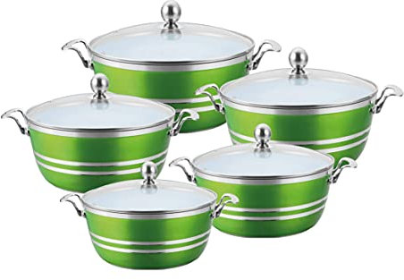 Die-Cast 5 Piece Ceramic Non-Stick Casserole Stockpot Set With Lids, Green