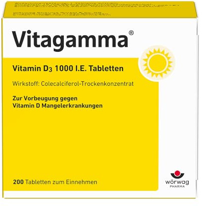 Vitagamma® D3 1000 I.E. Vitamin D Tabletten, 200 Stk. | Zur Vorbeugung einer Vitamin-D-Mangel-Erkrankung bei Risikopatienten, 1x täglich, Apothekenqualität, gluten & laktosefrei