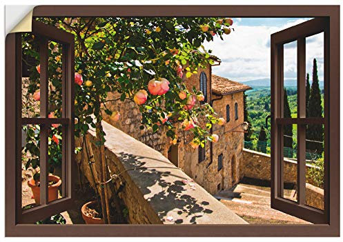 ARTland Wanddeko Wandtattoo selbstklebende Vinylfolie Fensterblick Fenster Toskana Landschaft Garten Rosen Balkon Natur T5QB