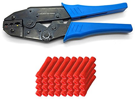 ARLI Crimpzange + 100x Stoßverbinder Rot 0,5-1,5 mm Elektrische Steckverbinder Stoß Stoss Verbinder Quetschverbinder Stoss verbinder Zange Set kfz Auto Steckverbinder Rundverbinder Kabelschuhe