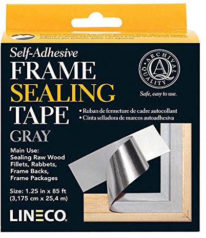 Lineco, Archival Selbstklebendes Rahmendichtungsband, säurefrei, vergilbungsfreies Klebeband zum Abdichten von Rahmenrücken, DIY, Grau, 3,2 cm x 2,5 m, 1 Stück