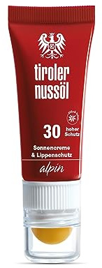 Tiroler Nussöl Alpin Sonnencreme & Lippenschutz LSF 30 UVA UVB Filter | wasserfester Sonnenschutz für Berge Winter Schnee | mit Walnussschalen Extrakt Walnussöl Sonnenblumenöl | 20 ml