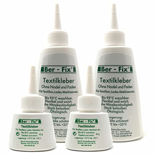 Ber-Fix Stoffkleber Textilkleber waschmaschinenfest transparent kochfest bis 95° Textilkleber für Stoffe 2x 150g + 2x 40g