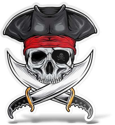 erreinge Sticker Pirata Teschio Adesivo Sagomato in PVC per Decalcomania Parete Murale Auto Moto Casco Camper Laptop - cm 35