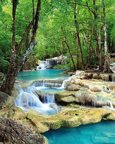 Wasserfälle - Blue Water - Mini Poster Beach Poster Foto Wasserfall Wald - Grösse 40x50 cm