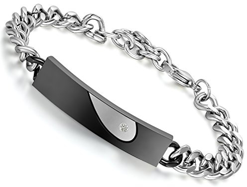 Flongo, ein Paar Armbänder für Sie & Sie, Ti Ho nel cuore, Edelstahl Liebearmbänder, Schwarz und Silber, Geschenk zum Valentinstag/Weihnachten.