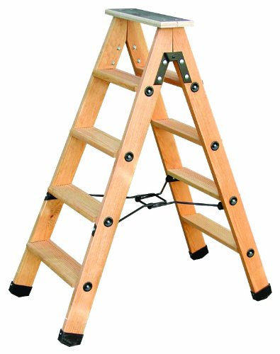 Outifrance 8832050 Escabeau Bois double plan de montée à compas Acier 4 marches avec tablette