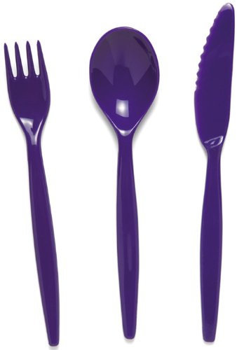 Harfield Polycarbonate Plastic Cutlery Set Purple 20cm (x4 Sets) Reusable and Virtually Unbreakable