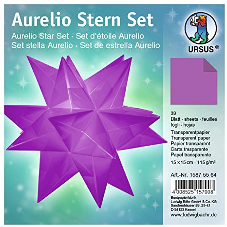 Ursus 15875564 - Faltblätter Aurelio Stern uni, aubergine, 33 Blatt, aus Transparentpapier 115 g/qm, ca. 15 x 15 cm, einseitig bedruckt, ideal als zeitlose, elegante Wohndekoration