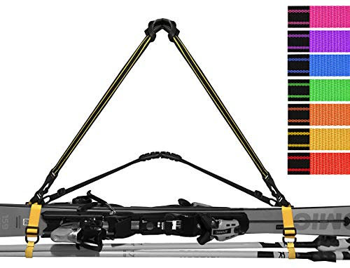 Ski Handhold Sangle de transport universelle pour skis et bâtons de ski, peut se porter à la main ou en bandoulière - jaune, bleu et vert, bleu … (Jaune)