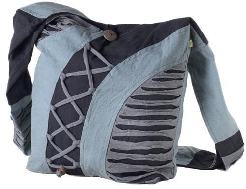 Vishes Alternative Bekleidung - Yogitasche aus Baumwolle mit Cutwork und Schnüren grau-schwarz