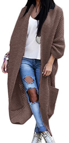 Mikos* Maglia Donna Giacca Cardigan Maniche 3/4 Asimmetrico Lungo (629) (Marrone)
