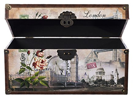 Truhe Kiste SJ08551 New York, Paris, Italien, Holztruhe mit Kunstleder bezogen Schatzkiste (Größe L 49cm x 28cm x 25cm London)