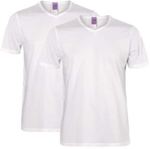 Living Crafts - Dean | T-Shirt, 2er-Pack - Bio-Baumwolle, Single Jersey, V-Ausschnitt, Einsatz als Unterhemd, Doppelnahtsaum (, White)