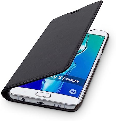 WIIUKA Echt Ledertasche - TRAVEL - für Samsung Galaxy S7 Edge mit Kartenfach, extra Dünn, Tasche Schwarz, Leder Hülle kompatibel mit Samsung Galaxy S7 Edge