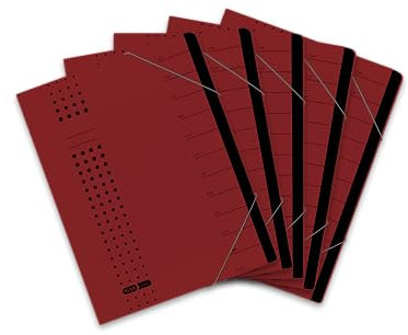 Elba Ordnungsmappe chic A4 aus Karton, 12 Fächer, bordeaux, 5 Stück