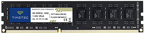 Timetec 8GB DDR3L / DDR3 1600MHz (DDR3L-1600) PC3L-12800 / PC3-12800 (PC3-12800U) Non-ECC Unbuffered 1.35V/1.5V CL11 2Rx8 Dual Rank 240 Pin UDIMM Memoria RAM Módulo para PC Computadora de Escritorio