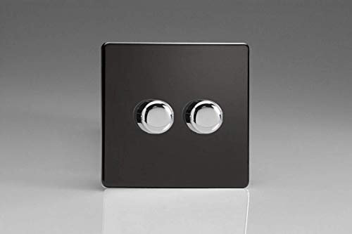 Varilight 2-Gang 2-Way V-Pro Push On/Off Rotary LED Dimmer 2 x 0-120W Premium Black