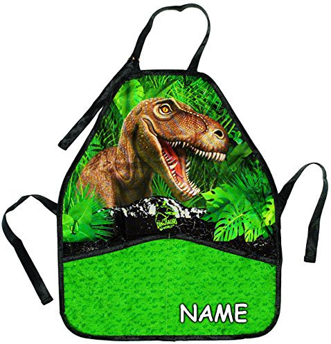 alles-meine.de GmbH Kinderschürze - Dinosaurier/T-Rex - incl. Name - größenverstellbar mit 2 Taschen - Schürze/beschichtet & wasserfest - für Jungen - Kinder - Backschürz..