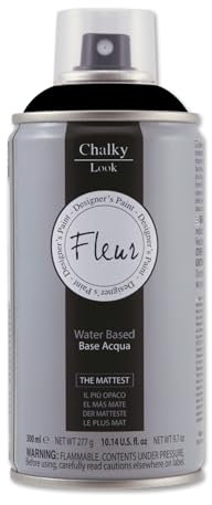 FLEUR Spray Vernice Chalk Paint, Extra Opaco, all' Acqua senza Odore, MultiSuperficie, 300 ml F77 Black, Effetto Gesso, Shabby Chic Vintage, per Mobili, per Interno - Esterno