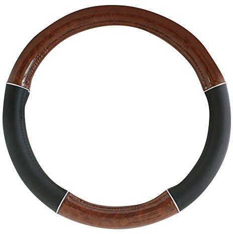 GG Grand General 54023 Deluxe-Lenkradbezug, 50,8 cm, Dunkles Holz mit Chromverzierung, Schwarz