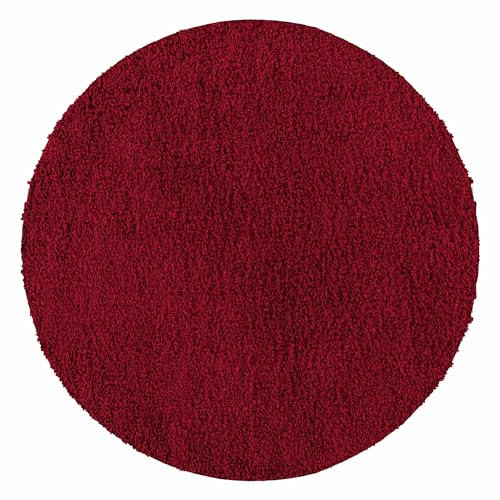 Carpetsale24 Shaggy Hochflor Teppich, 120 cm Rund, Rot, weich, flauschig, modern, einfarbig, Ideal unter Beistelltisch oder im Flur, für Wohnzimmer Schlafzimmer Flur