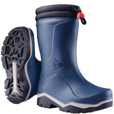 DUNLOP Kids Blizzard - Unisex Winter Safety Insulated Fashion Thermal Boots, Blue, Waterproof and Chemical Resistant PVC Wellies with Fur Lining and Traction Outsole for Outdoor Fun - EU29, UK11