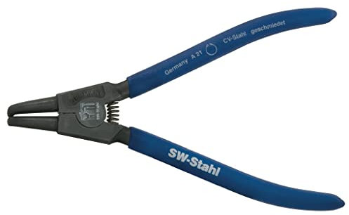SW-Stahl 41302L Sicherungsringzange, gebogen, außen, 175 mm I Sicherungszange außen I Montagezange Sicherungsring mit Tasche I Seegeringzange mit Feder