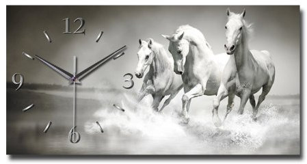 Kreative Feder Designer Wanduhr „Wilde Pferde“ - leise Funkuhr Größe 50x25cm grau in modernem Design WA130FL